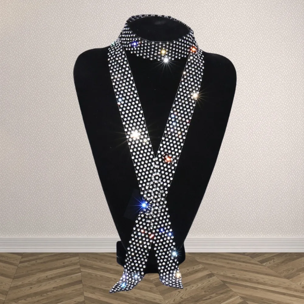 

Temperament Korean Rhinestone Necktie Black Alloy Long Necklace Dazzling Harajuku Style Rhinestone Tie Daily
