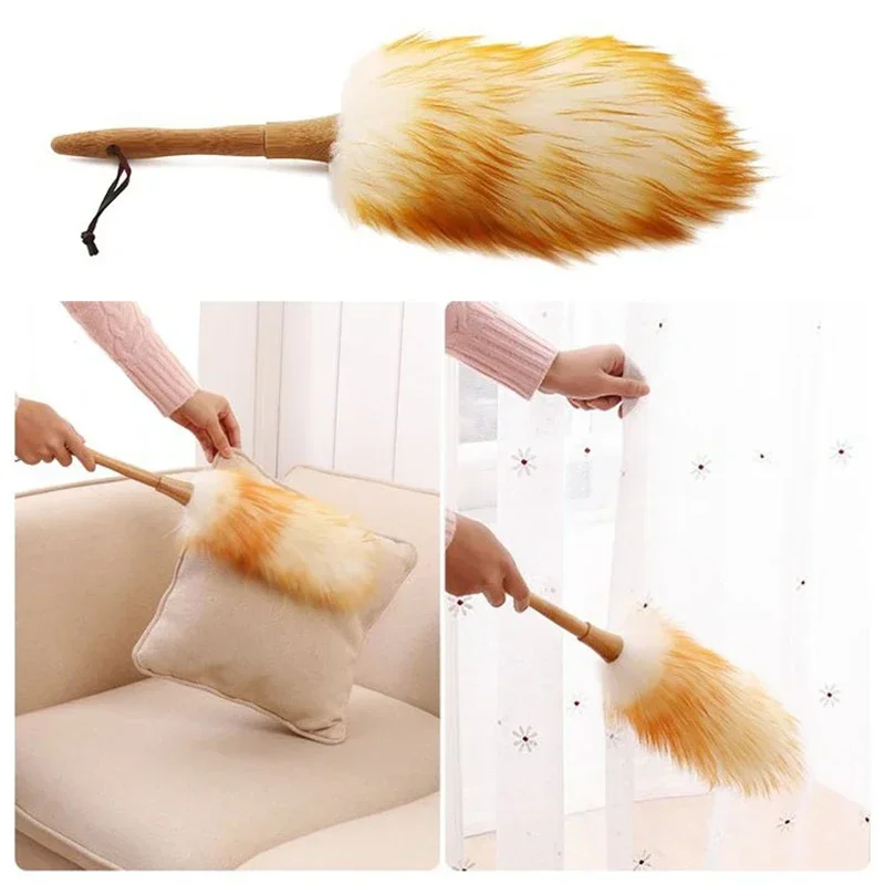 Anti-static yellow and grey wool duster brush，A good helper for home cleaning