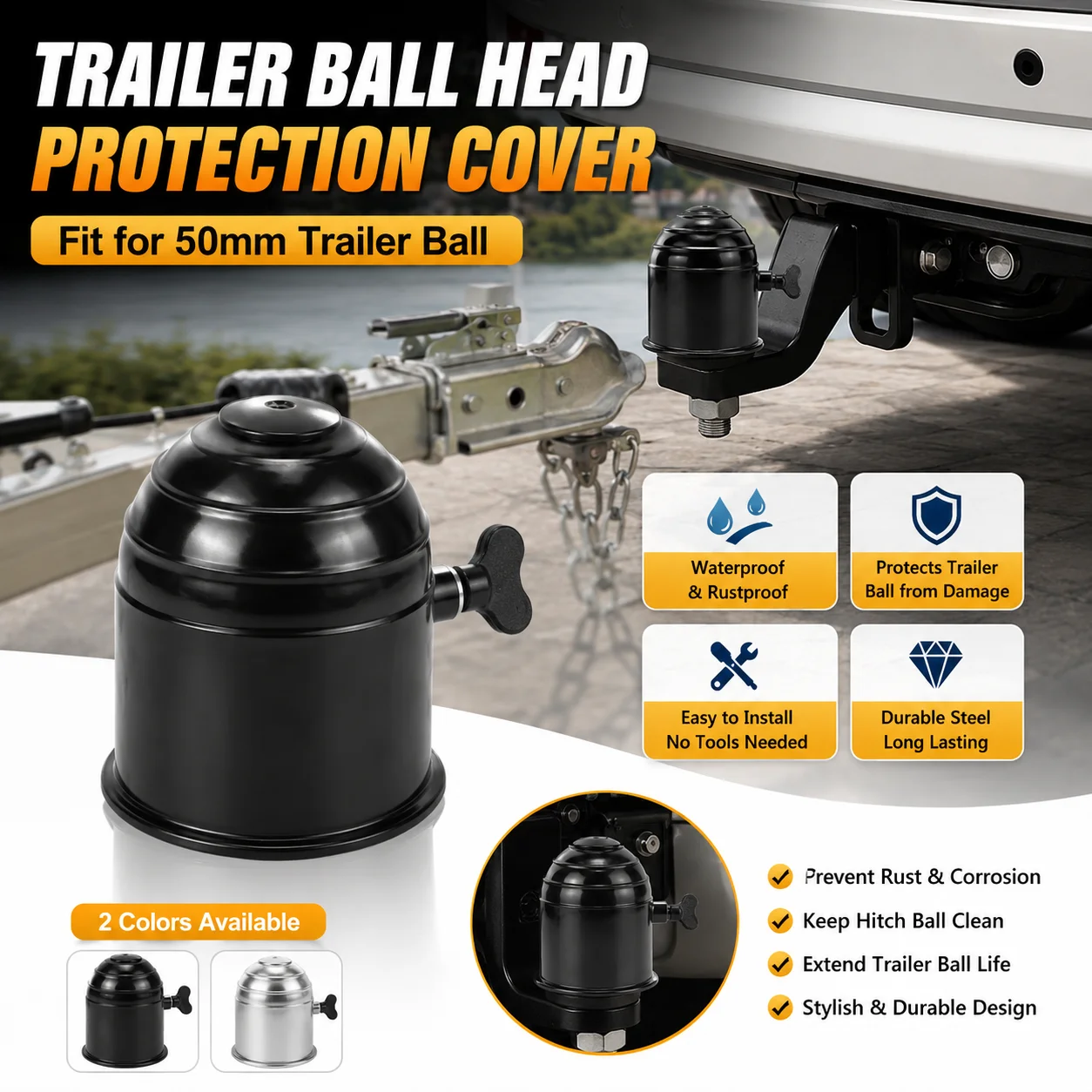 50mm Plastic Trailer Tow Bar Ball Protector Cap Lockable With Key Prevent Falling Off for Car Truck Hitch view 2