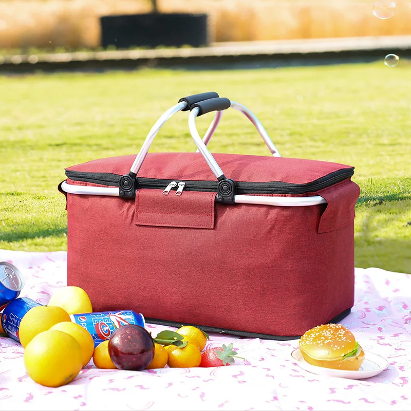 Super Large Outdoor Picnic Basket Cooler Case Box Thermal Insulated Bag Collapsible Foldable Aluminum Frame Waterproof Foil