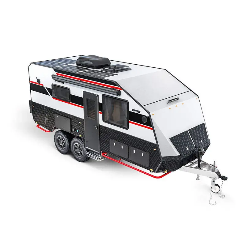 Tandem Axle Travel Trailer Off Road Caravan Fully Furnished Camper Trailer Solar Powered RV Camping Trailer
