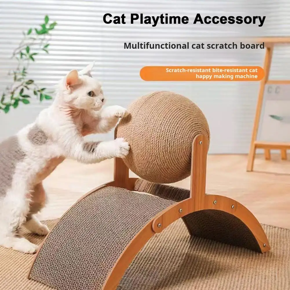 

2-in1 Cat Scratching Pad Large Cardboard With Sisal Rope Ball Paper Wooden Frame Corrugated Sloped Cat Scratching Board For Cats