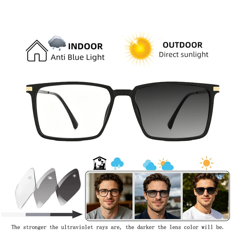 

Retro Business Leisure Square Alloy Frame Photochromic Prescription Glasses Anti Blue Ray Hyperopia Myopia Astigmatism Eyewear