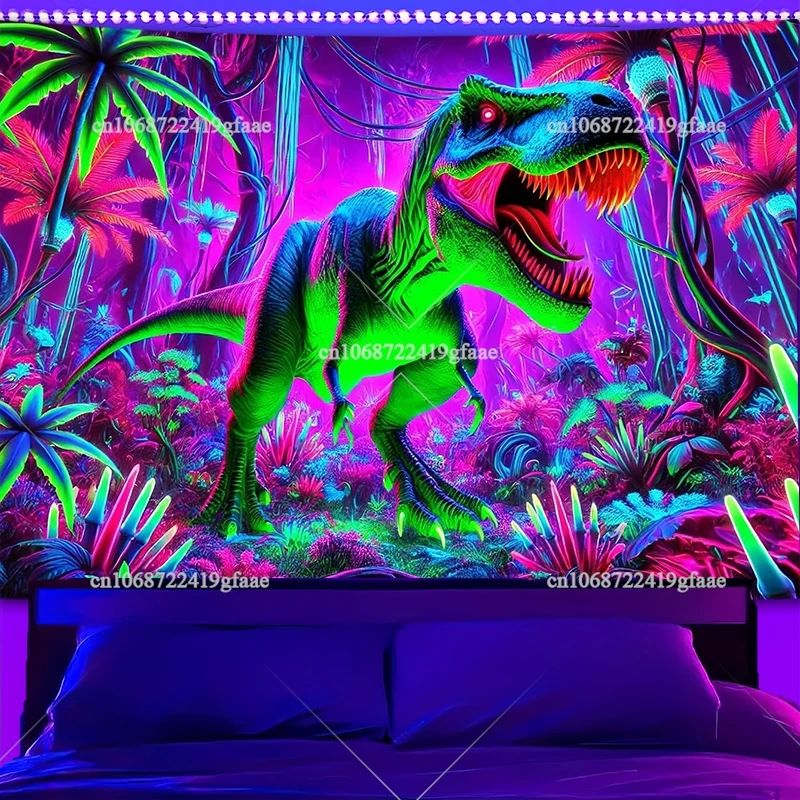 

Blacklight Tapestry Dinosaur UV Reactive Beach Scene Neon Jungle Forest Luminous Tapestrys Aesthetic Room Decor Art Posters