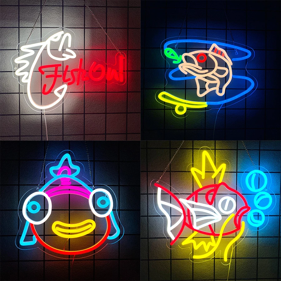 Fish Stick Led Neon Sign, Interesting Cartoon Icon, Used For Bedroom, Game Room, Fishing Equipment Store, Birthday Party Decor.