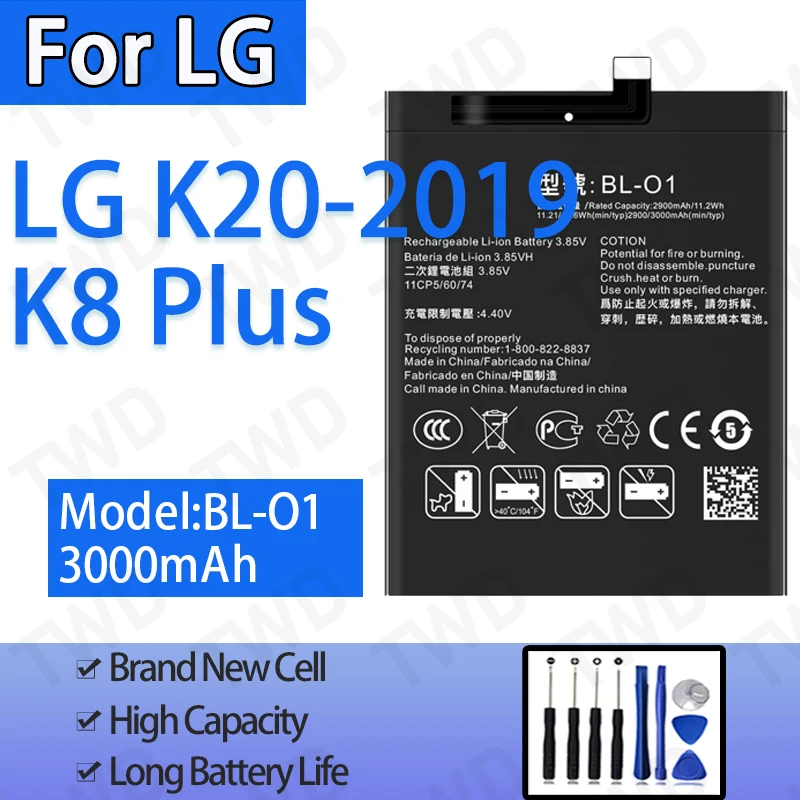 BL-O1 Large capacity 3000mAh Battery For LG K8 Plus/K20-2019 Batteries New High Quanlity+Free Tools