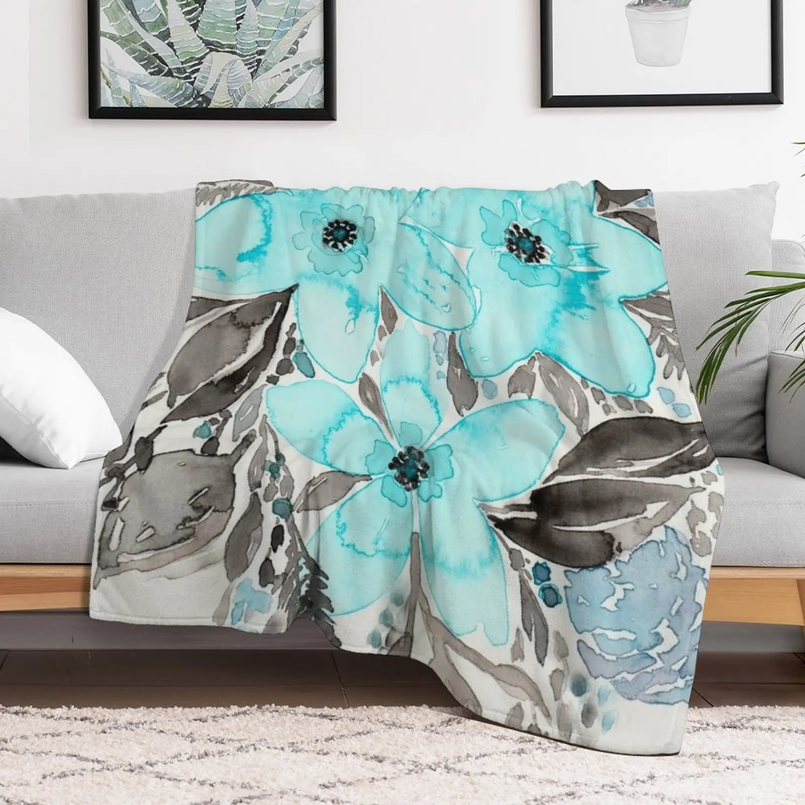 

Blue Floral Mix Throw Blanket Flannel Fabric Thin Luxury Designer Blankets