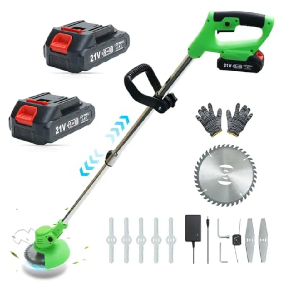 

Cordless Weed Wacker for outdoor lawn care, lightweight electric grass trimmer with ABS plastic body, green color, 2-battery in