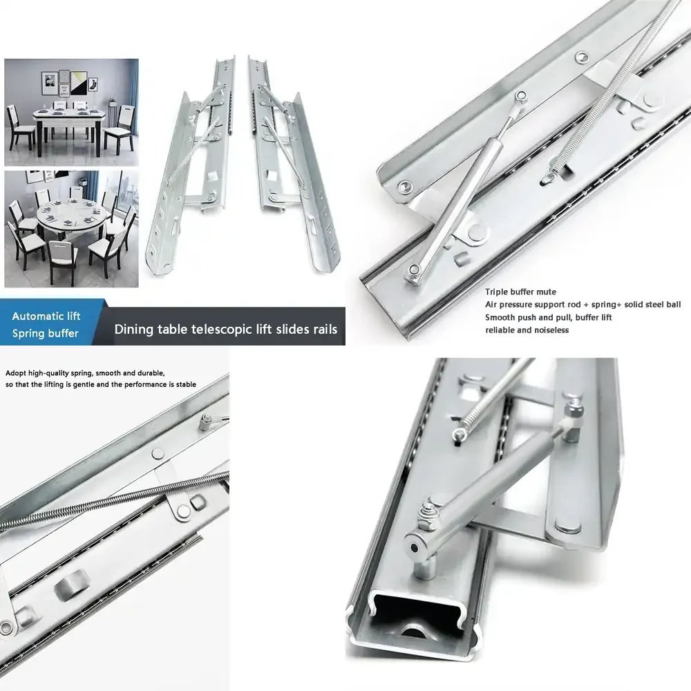 Qwinn -Folding Telescopic Dining Table Lift Slides Rails Interchange Between Square And Round Tables Push-pull Hidden Table