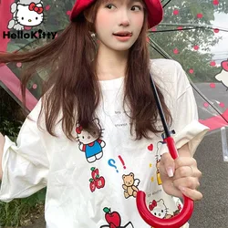 Sanrio Hello Kitty Summer New Casual Versatile Top Sweet Cute Y2k Girl Style Fashion Tees Korean Version Cartoon Printed T-shirt