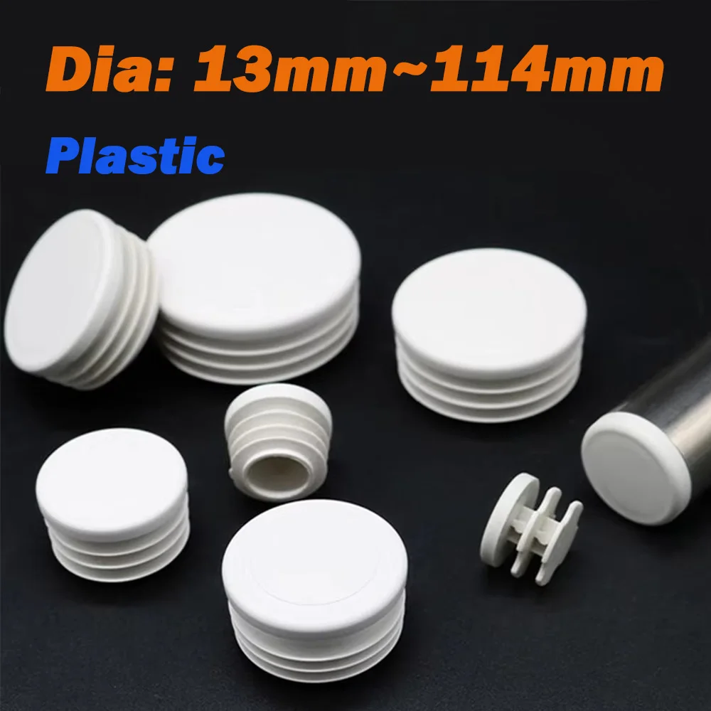 White Round Plastic Blanking End Diameter 13/16/19/20/22/25/28/30/32/38/40/42/45/48/50/53~114mm Caps Tube Pipe Inserts Plug Bung