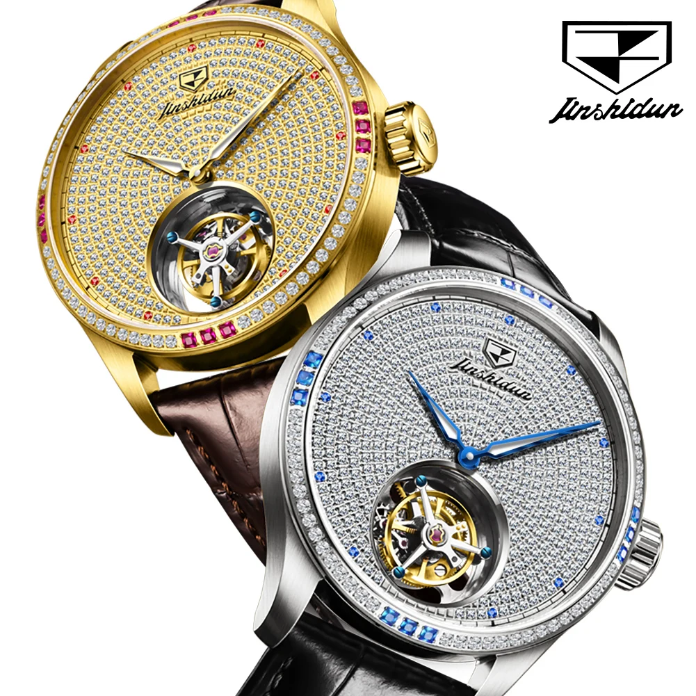 Imagem -06 - Jsdun-relógio Masculino Top Tourbillon Automático de Luxo Espelho Safira Pulseira de Couro Genuíno Relógio de Pulso Mecânico Novo