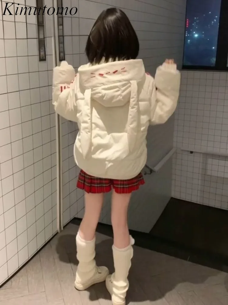 

Kimutomo Parkas Women Autumn Winter Cartoon Rabbit Ears Sweet Loose Outwear Padded Jackets Y2k Aesthetic Harajuku Coats