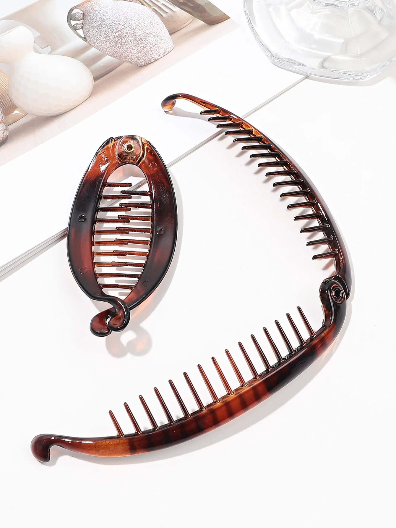 2Pcs Brown Big Banana Clip Hair Clips,Volumizing Hair Claw Clips & Hair Styling Accessories for Thick Thin Hair