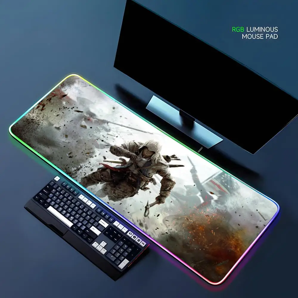 Assasins Creed Mouse Pad RGB Gaming Mouse Pad Desk Mat HD Gamer Large LED Light XXL MousePads