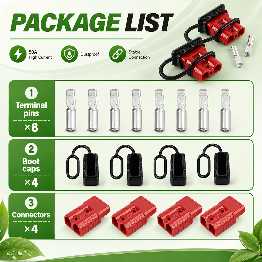 50A Soft Dust Cap Battery Quick Connect Disconnect Connector Plug Set 2/4Pcs Red/Grey Power Connector Plug Kit