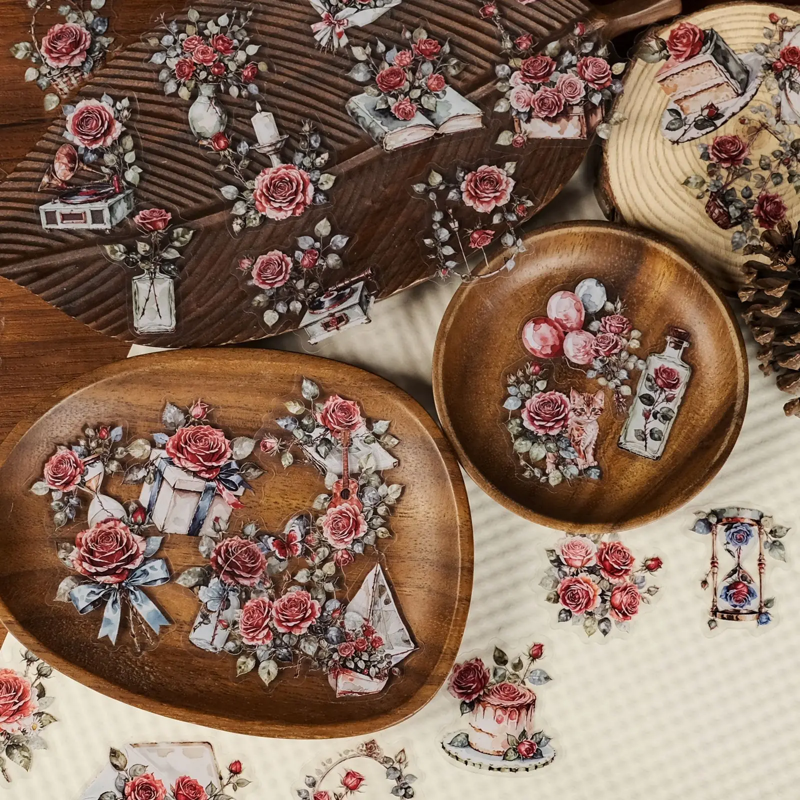 56PCS Rose Transparent PET Stickers High Beauty and Exquisite Rose DIY Laptop Stationary Stickers