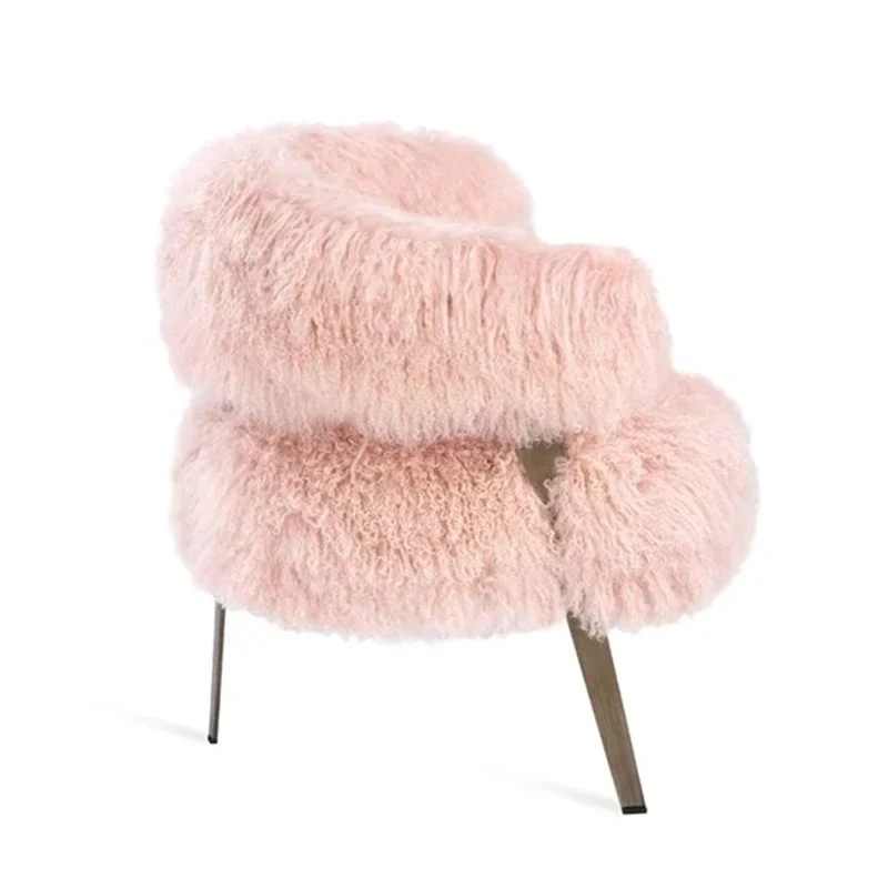 Pink real beach wool single person armchair model, living room circle chair