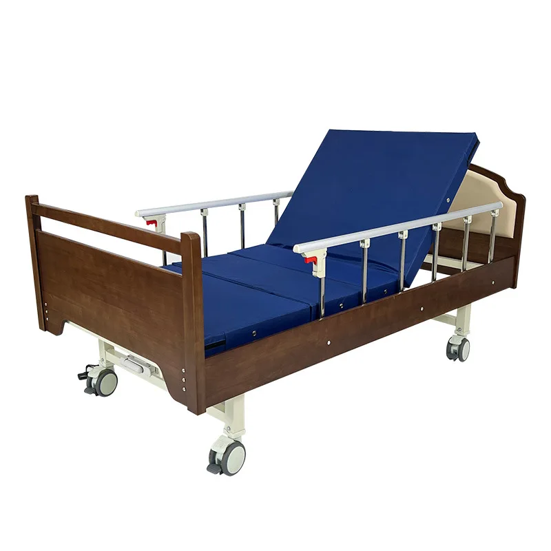 

Multi-Functional Manual Hospital Medical Patient Care Nursing Home Wooden Beds Steel Metal Side Rails Hospital Furniture