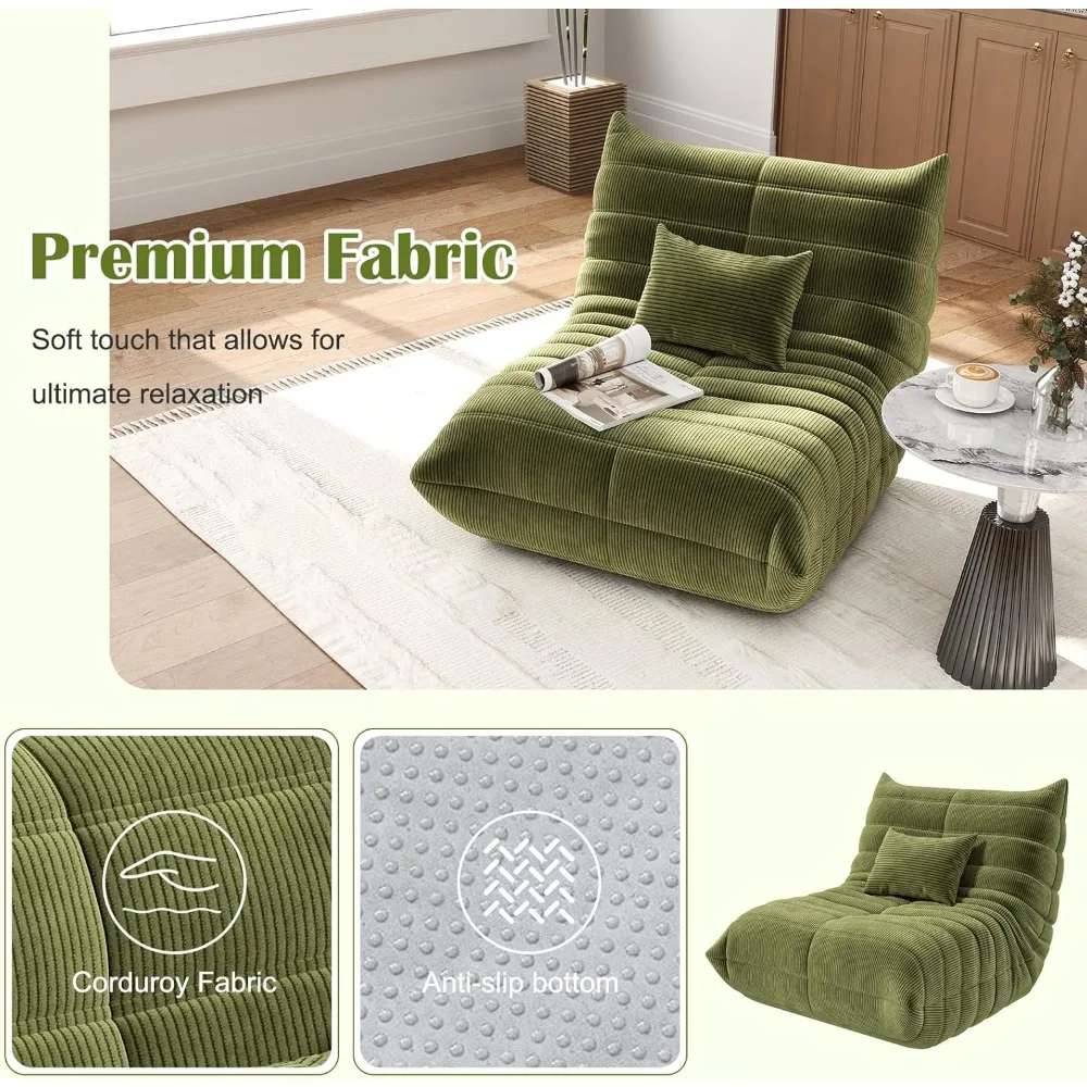 كرسي بين باج مريح للبالغين - أريكة مريحة معاصرة، أريكة أرضية كبيرة الحجم مع رغوة الذاكرة وقماش سروال قصير من القطيفة