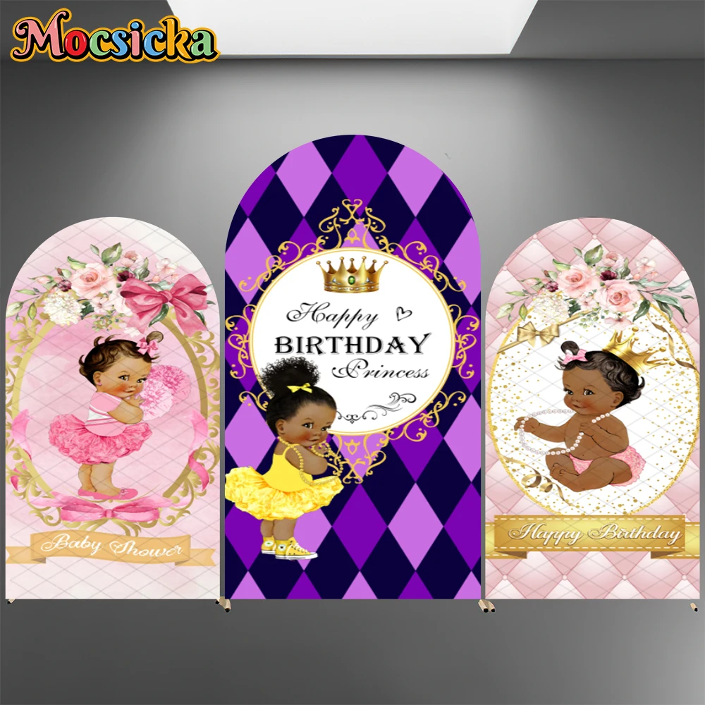

Mocsicka Baby Shower Girl Arch Cover Backdrop Double-Sided Princess Happy Birthday Party Photo Arched Background Decor Photocall