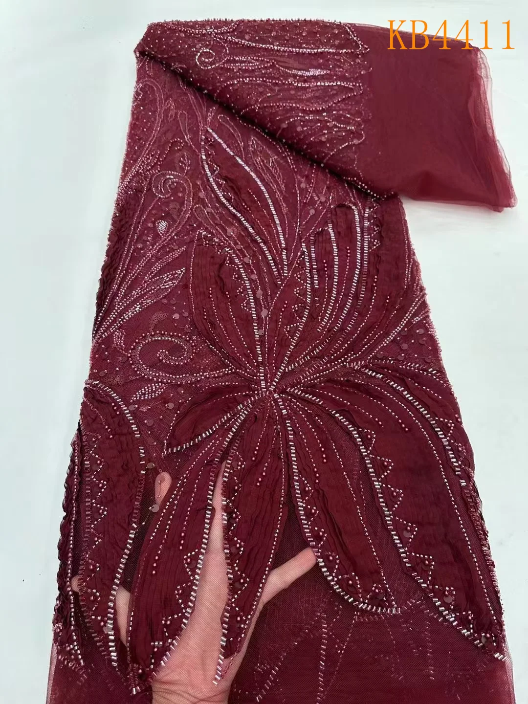 Luxury African Fabrics Beaded Fabric French Lace Fabrics Quality 2025 Sequins Tulle Lace Fabric Beaded Lace For Wedding KB4411