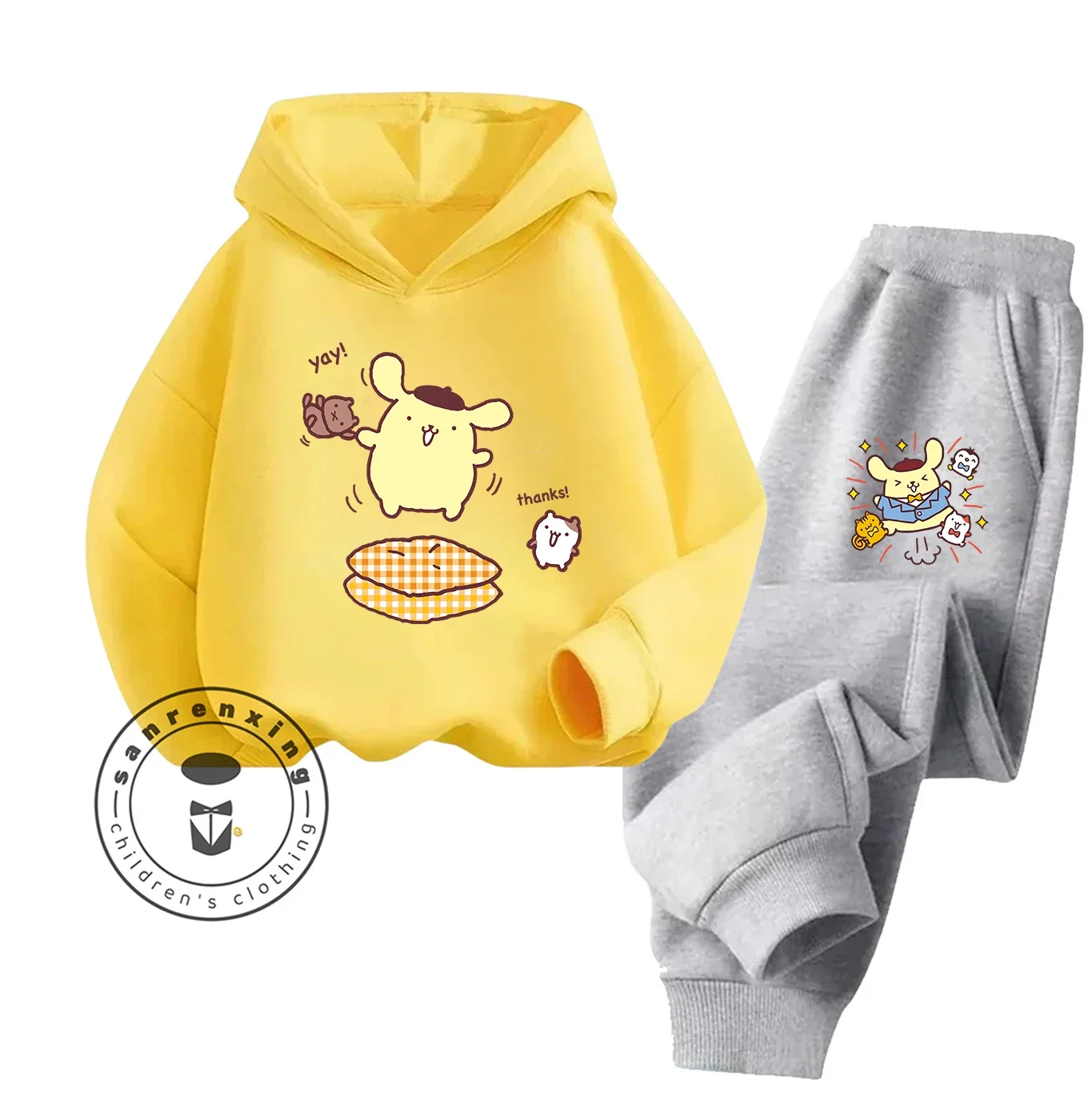 2025 Pompompurin الكرتون المطبوعة هوديي مجموعة موضة جديدة للأطفال المراهقين بنين بنات عادية رائجة البيع الخريف الشتاء