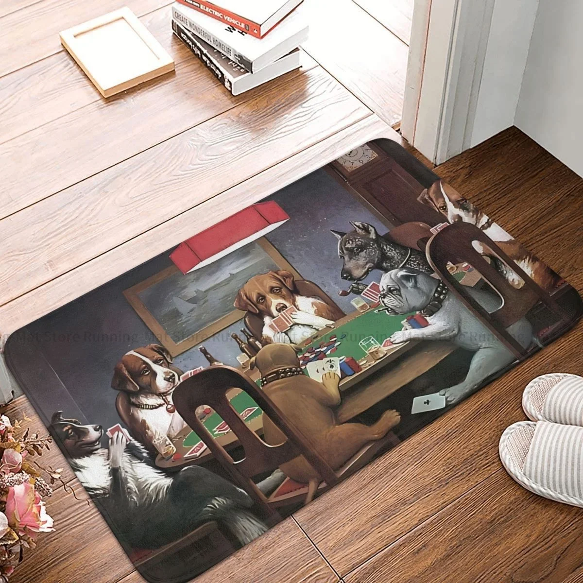 Border Collie Pet Dog Bedroom Mat Dogs Playing Poker A Friend In Need Minimalist Doormat Kitchen Carpet Entrance Door Rug Home