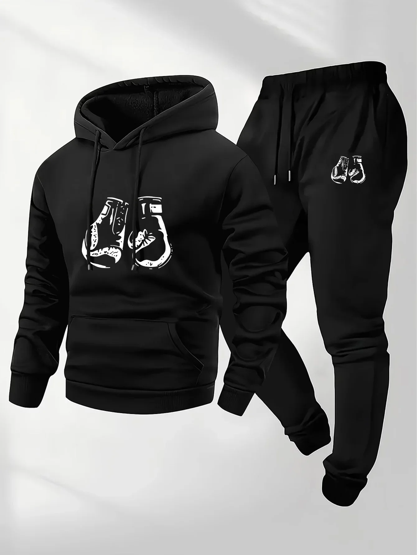 2026 Autumn Winter Boxing Printed Creative Letter Men's Long Sleeved Round Neck Comfortable Sweatshirt Casual Clothing Suit