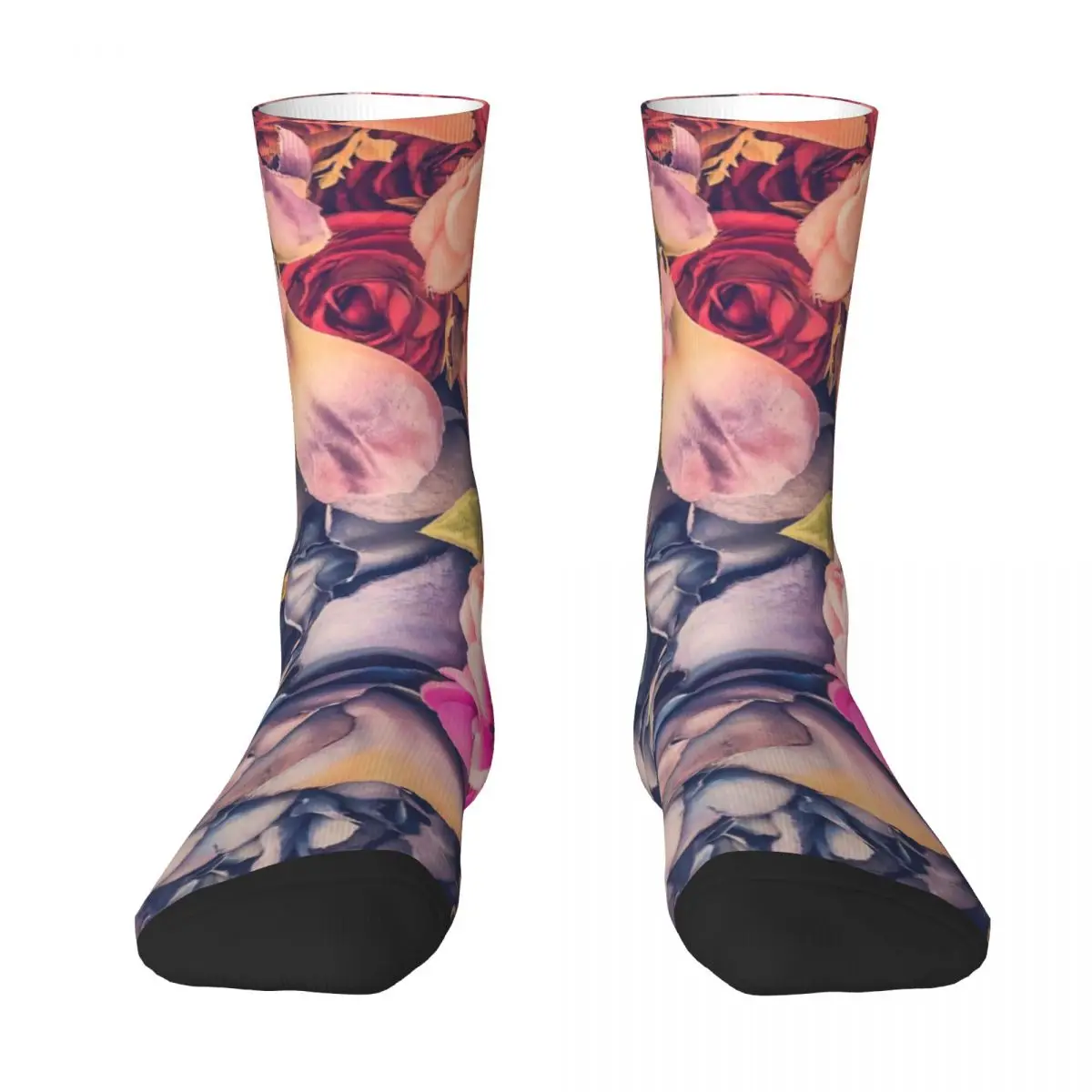 Roze bloemenprint sokken Mooie geassorteerde bloemen vintage kousen Lente antislip vrouwelijke sokken Kwaliteitspatroon klimsokken