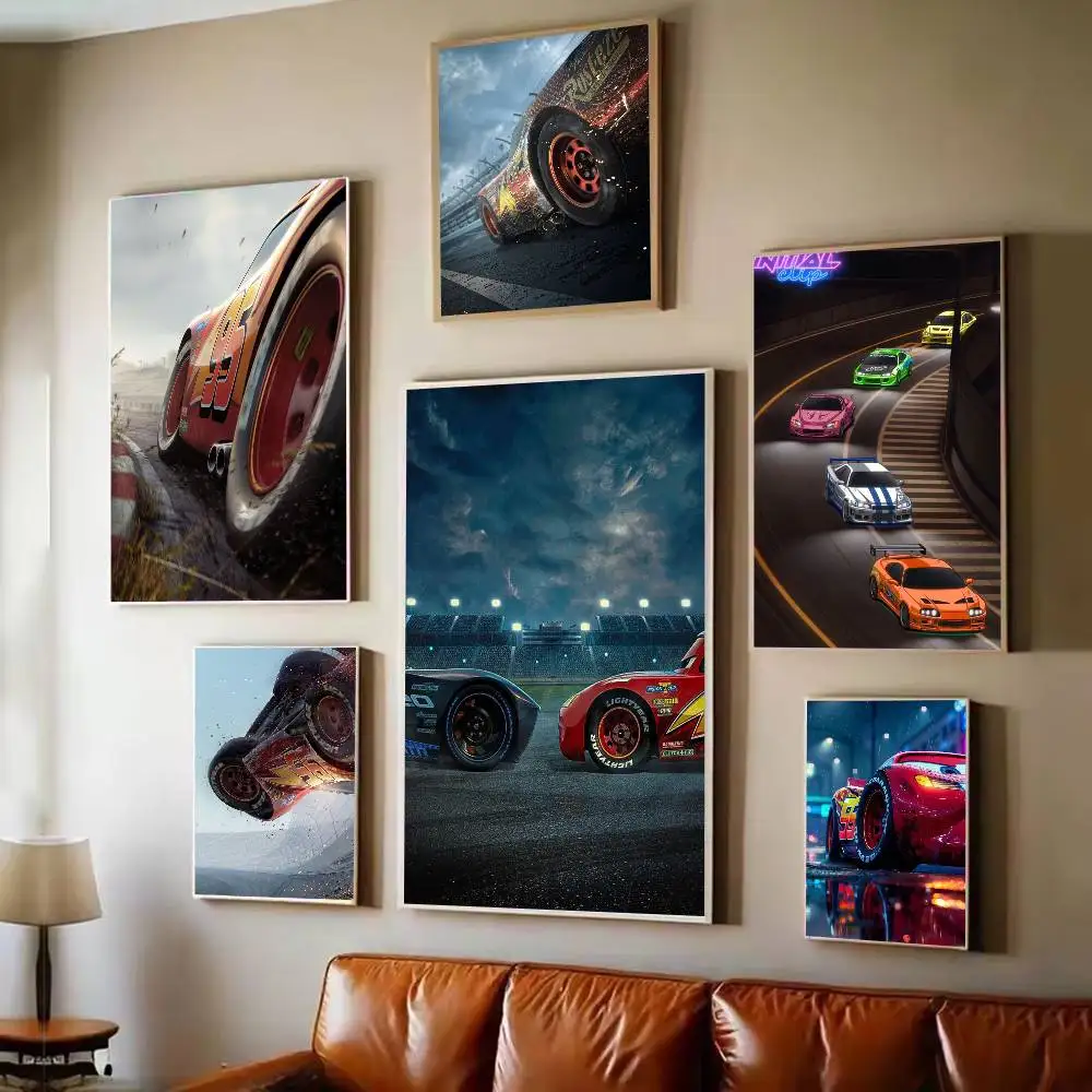 Póster de Cars 3 Film Lightning McQueen, arte autoadhesivo, pegatina de papel impermeable, decoración de pared de habitación, cafetería, Bar