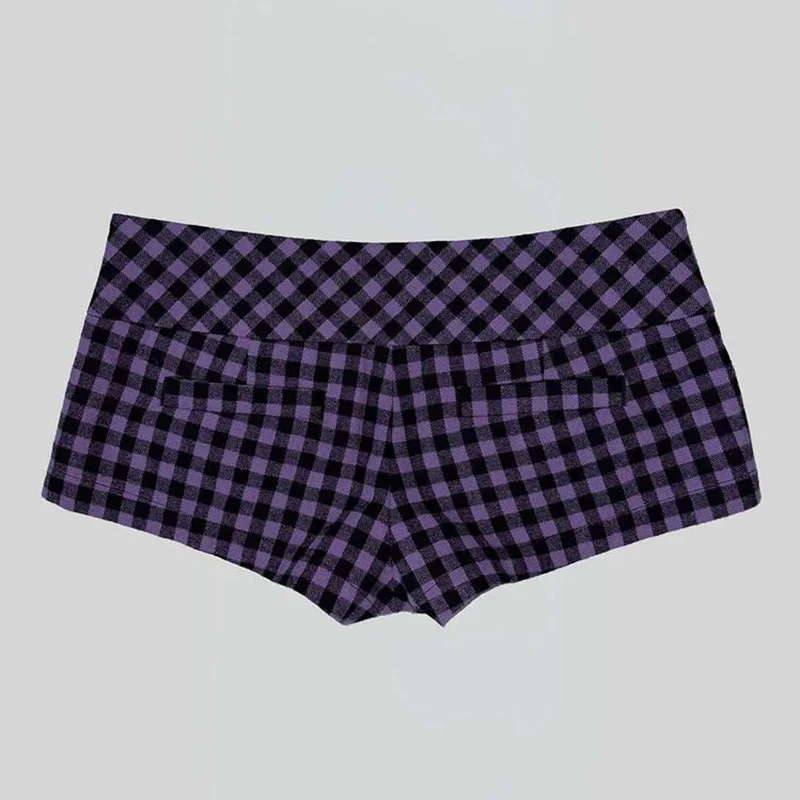 Sommer Damen Y2K Street Club Gingham Karierte Vier-Knopf-Dekor Niedrige Taille Ultra Kurze Bodycon Booty Hot Pants Shorts – Detail 8