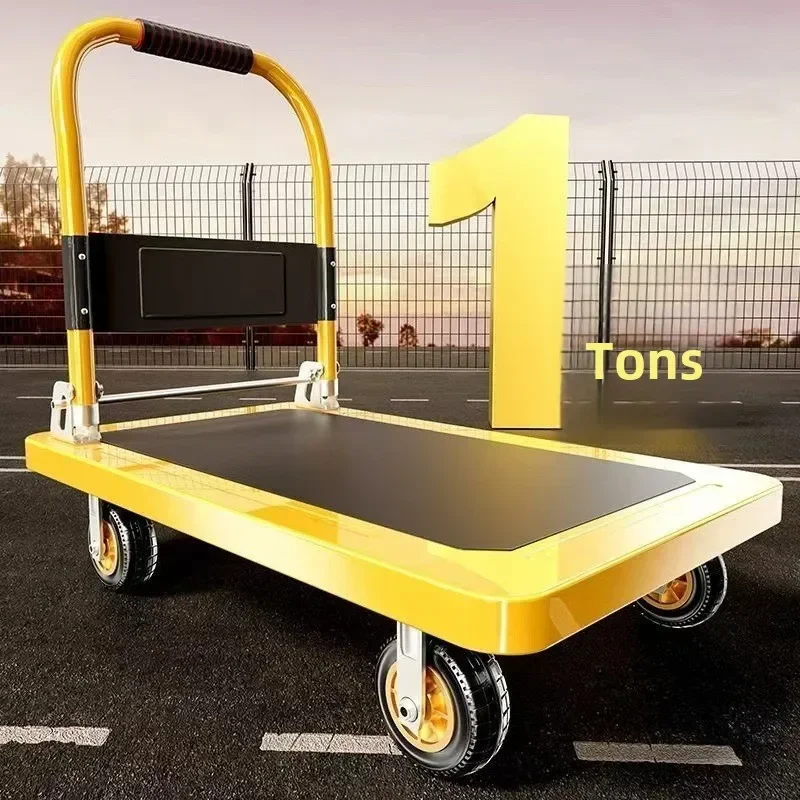 عربة يد قابلة للطي، عربة شحن صغيرة، مقطورة مستودع، عربة تسوق صامتة محمولة بأربع عجلات، معالجة شاحنة مسطحة #1