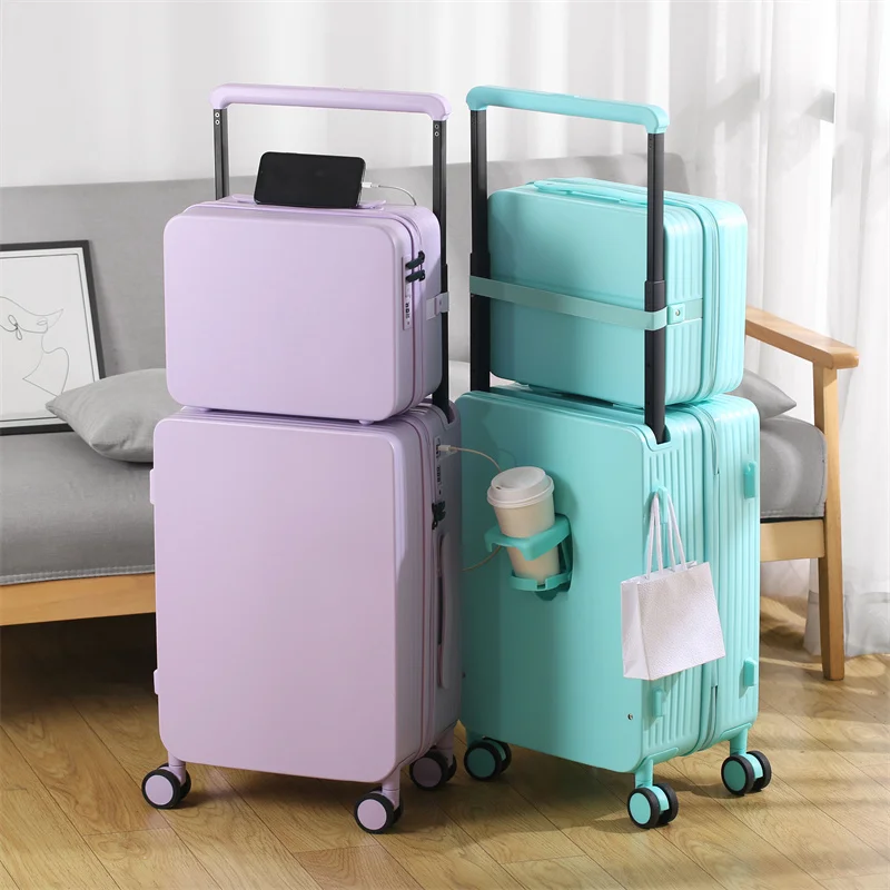 Combination Travel Suitcase Set Multi-Color Durable Uggage Multifunctional With USB Charging Adapter Cup Holder Suit Case