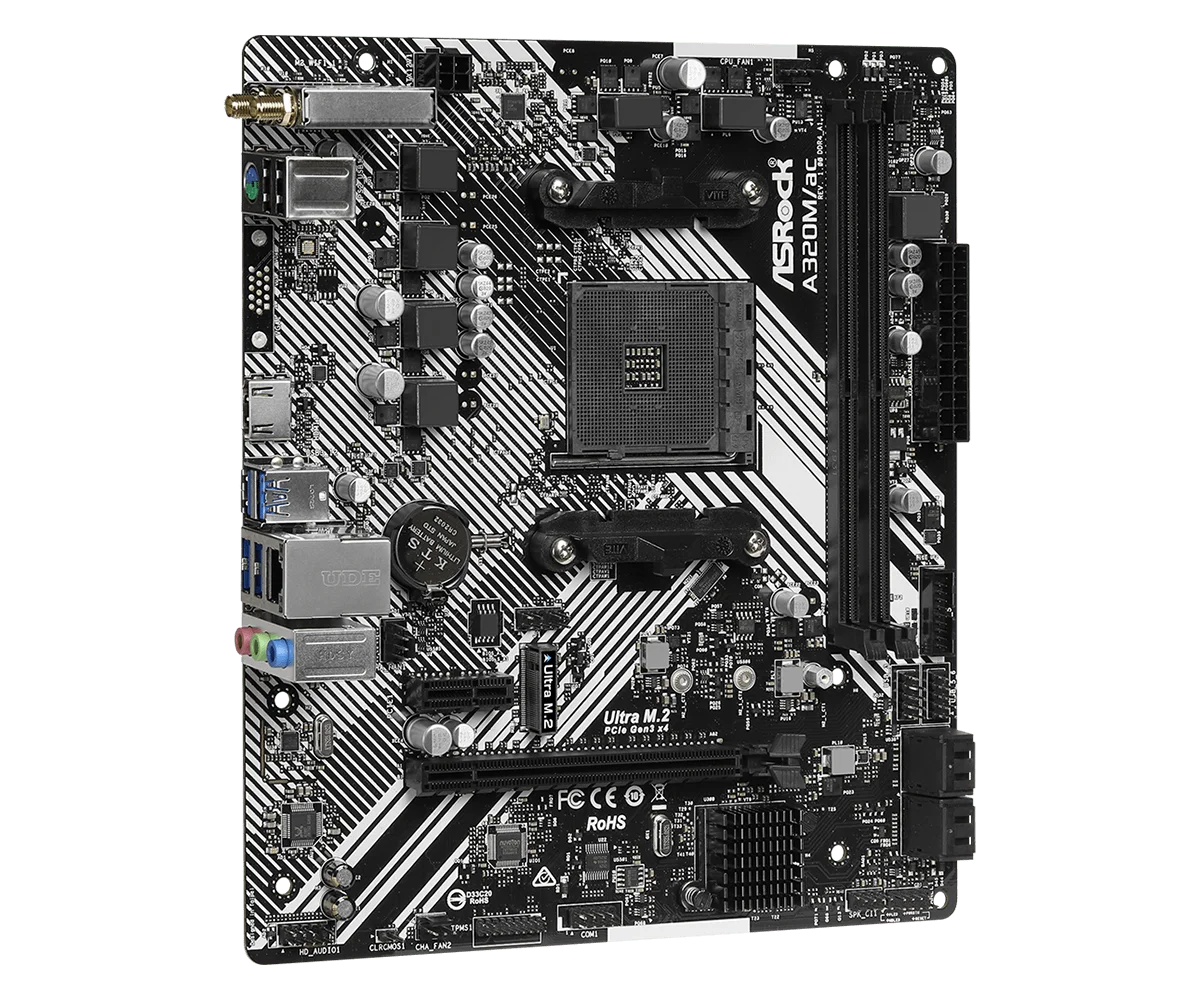 Imagem -03 - Asrock-placa-mãe A320m ac Amd Am4 Ddr4 32gb Ultra M.2 Usb 32 Micro Atx Ryzen 5600 Pro 1500 Cpu