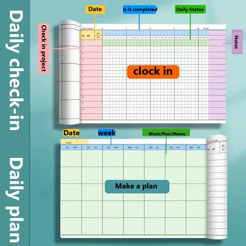 فحص الانضباط الذاتي في دفاتر الملاحظات، خطة المهام لمدة 30 يومًا، المفكرة، القرطاسية، مخطط إدارة الوقت، مذكرات المدرسة، مفيدة