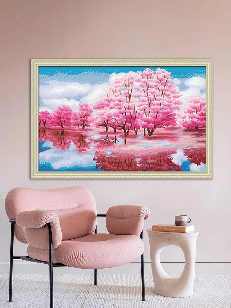 11CT Cherry blossom scenery Pre-Printed Cross Stitch DIY Embroidery Set Handicraft Floss Needle Crafts 37Colors