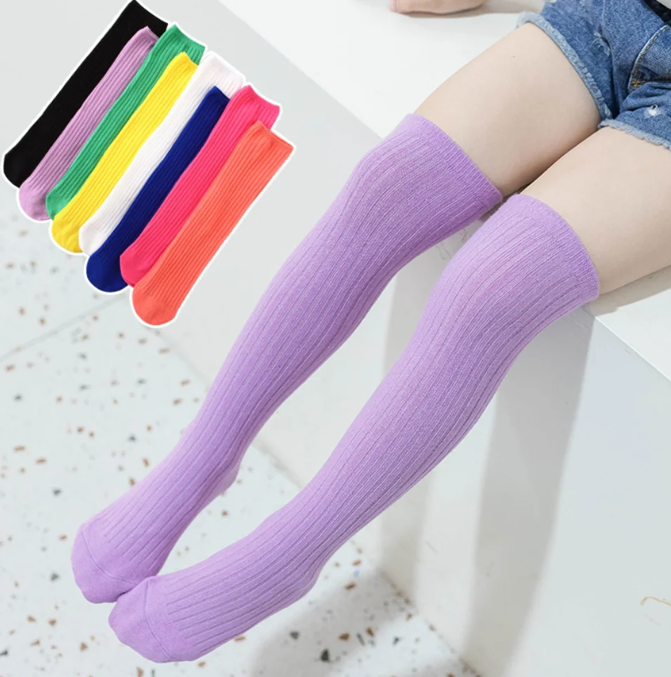 Children\'s Candy Color High Knee socks Kids  Baby Cotton Stockings Long Leg Warmers Cute Socks Boy Girl  3-12Y