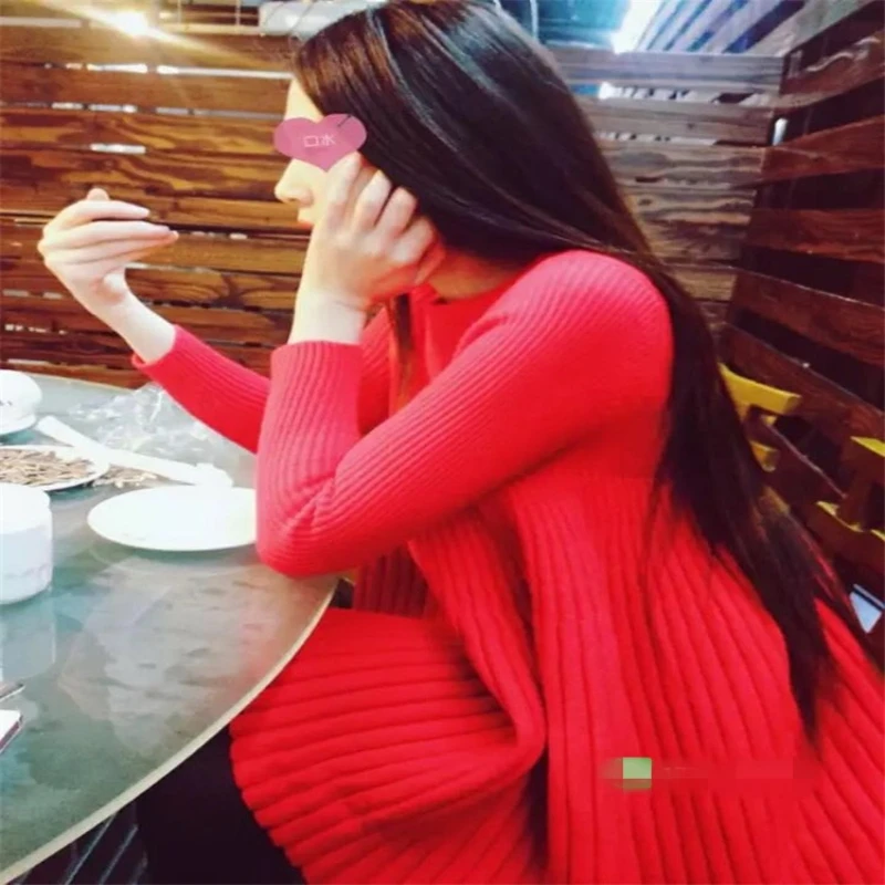 الخريف والشتاء جديد المتوسطة والطويلة المرأة طويلة الأكمام محبوك فستان بلوزة كاجوال مطوي رقيق ألف كلمة سترة فستان