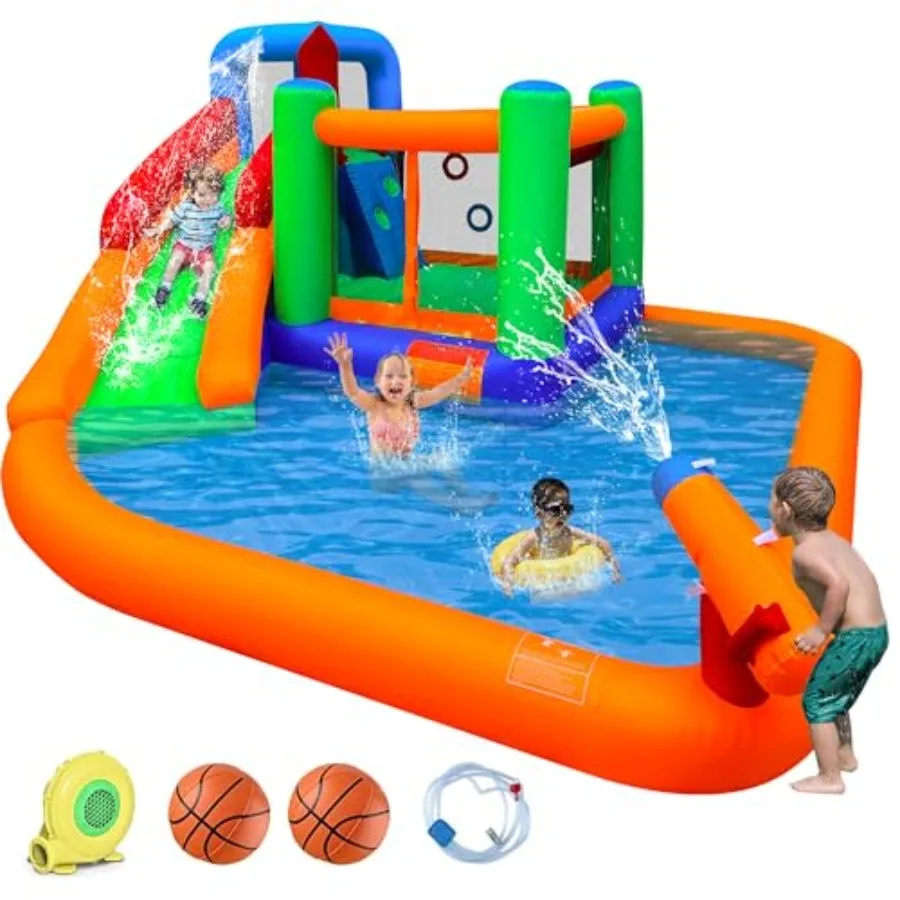 

Backyard party inflatable water slide spin combo jumper: PVC blue/red includes large slide bounce area climbing wall splash poo