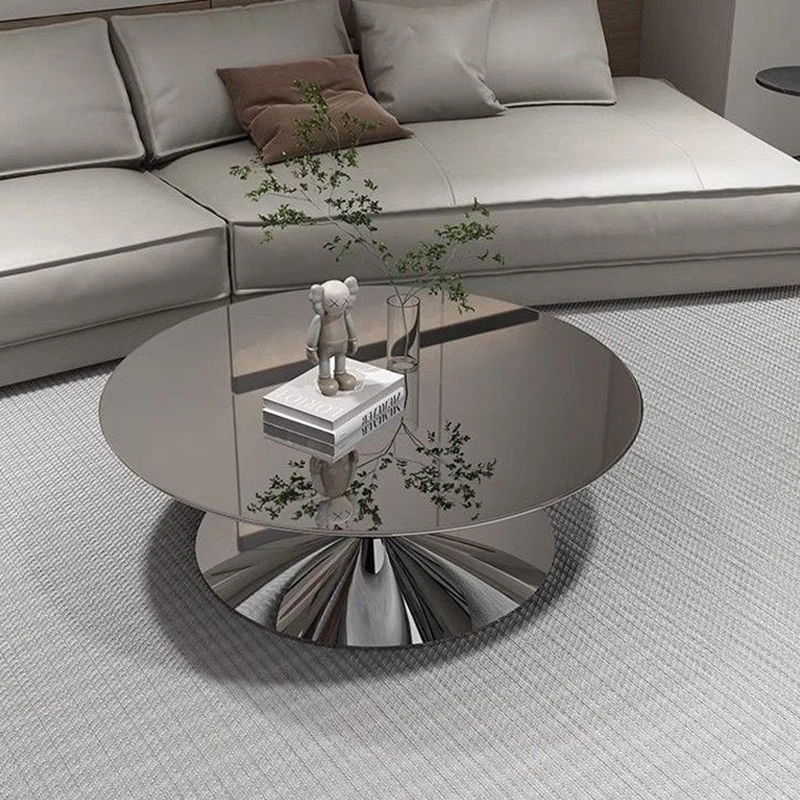 Modern Simplicity Saucer Shaped Coffee Table Italian Light Luxury Style Living Room Decoration Stainless Steel Mirror Tea Table