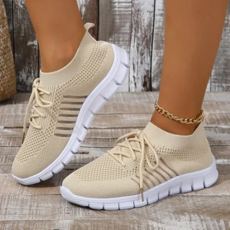 Summer Mesh Casual Shoes Breathable Slip on Lightweight Sports Sneakers Women Lace Up Fashion Comfortable Walking Shoes