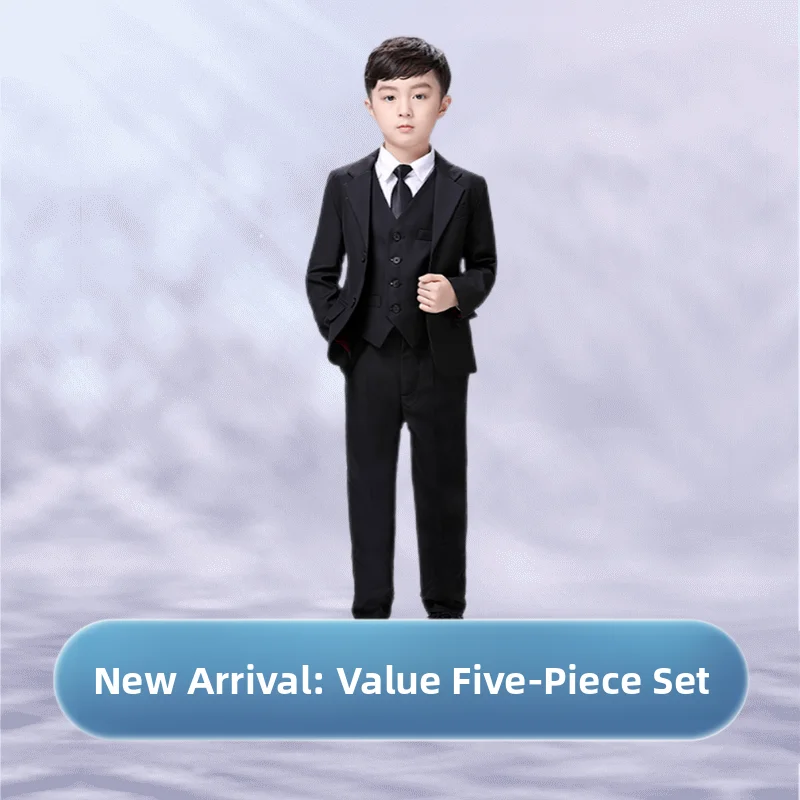 British Style Three-Piece Set Child Groomsmen Autumn Winter Performance Outfit Boys Suit Vest Polyester Cotton Inner Liner
