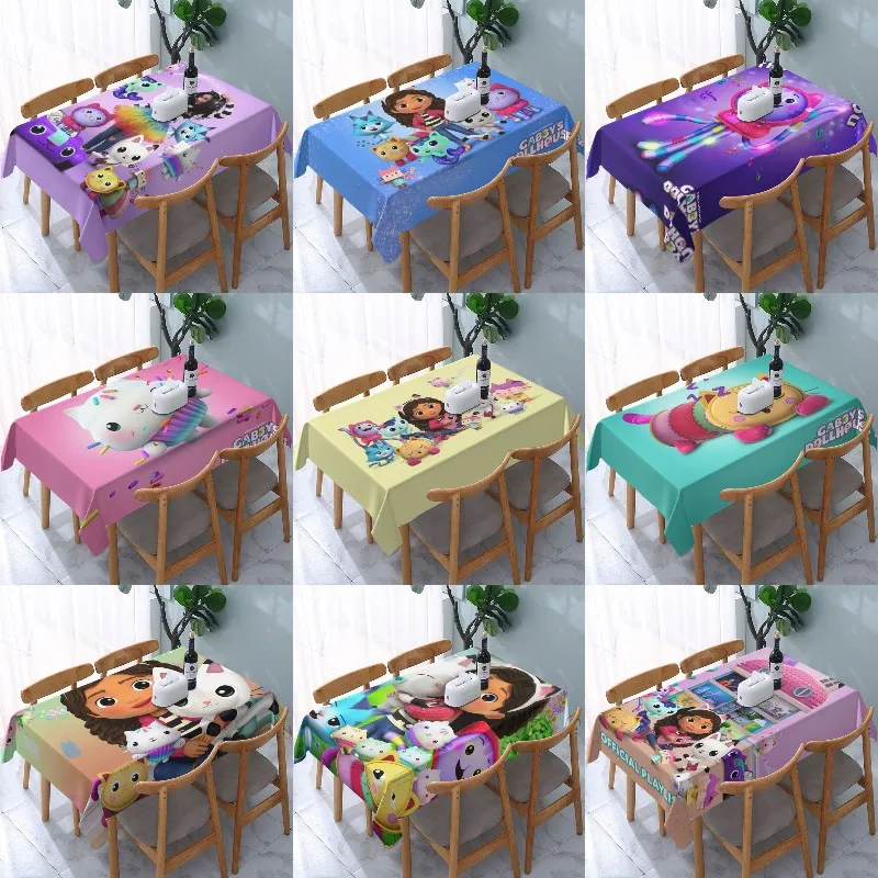 Gabbys Dollhouse Tablecloth Rectangular Elastic Waterproof Gabby Cats Cartoon Anime Table Cloth Cover for Kitchen