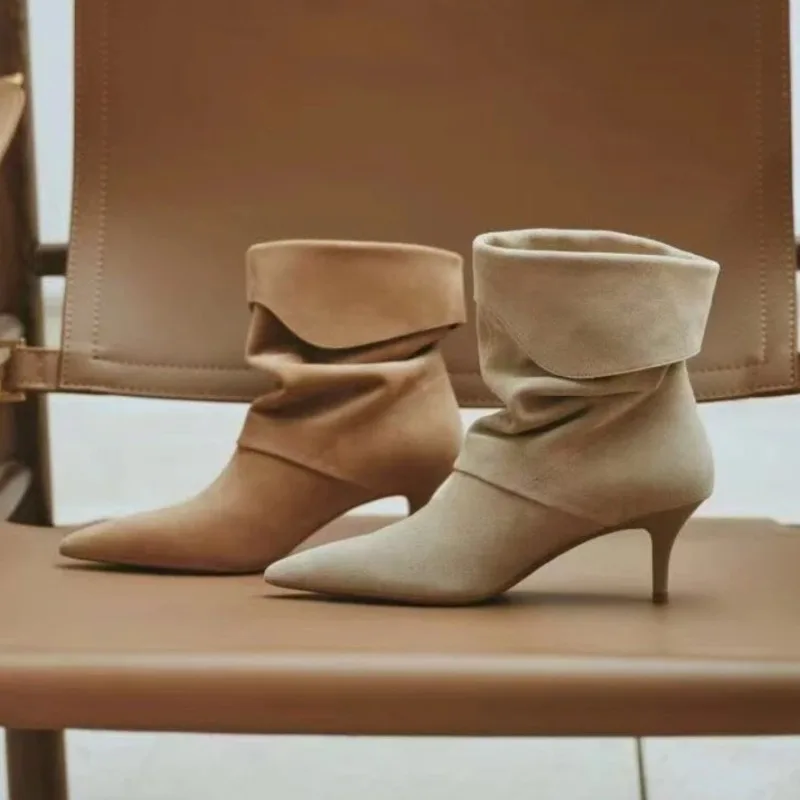 New Retro Fashion Boots Pile Boots Stiletto Pointed Toe Women's Shoes
