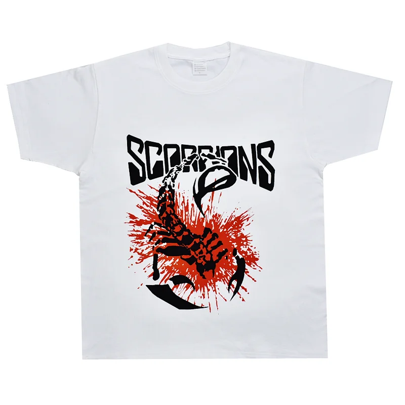 

Scorpions Logo T-shirt, Scorpion Band Rock American Loose Dark Vintage Street Men Short-sleeved