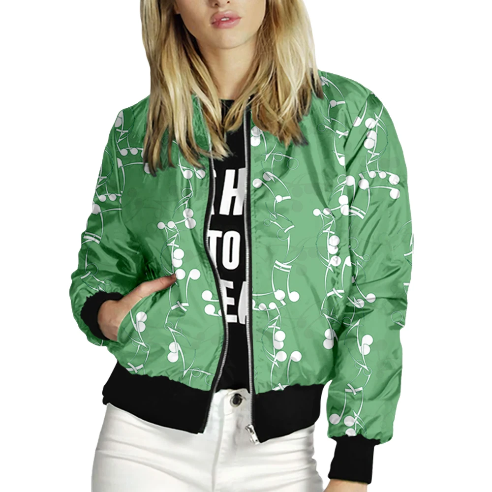 

Women's Jacket Tops Long Sleeves Note Printed Baseball Collar Zipper Coat Slim Lady Girls bomber Jacket Street Style