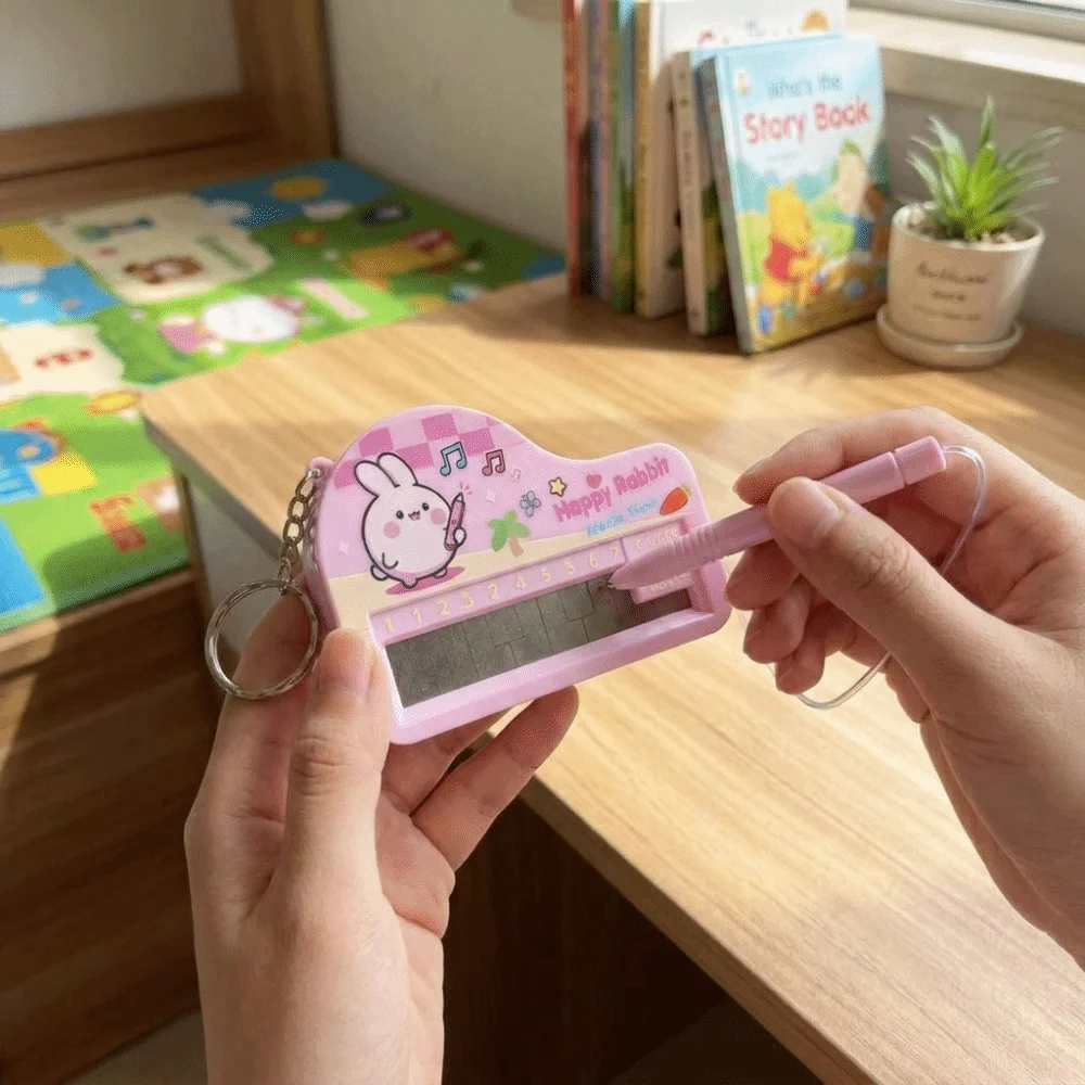 Portable Electronic Piano Keychain Built-In Sound Cartoon Rabbit Musical Instrument Keychain Penguin Novelty