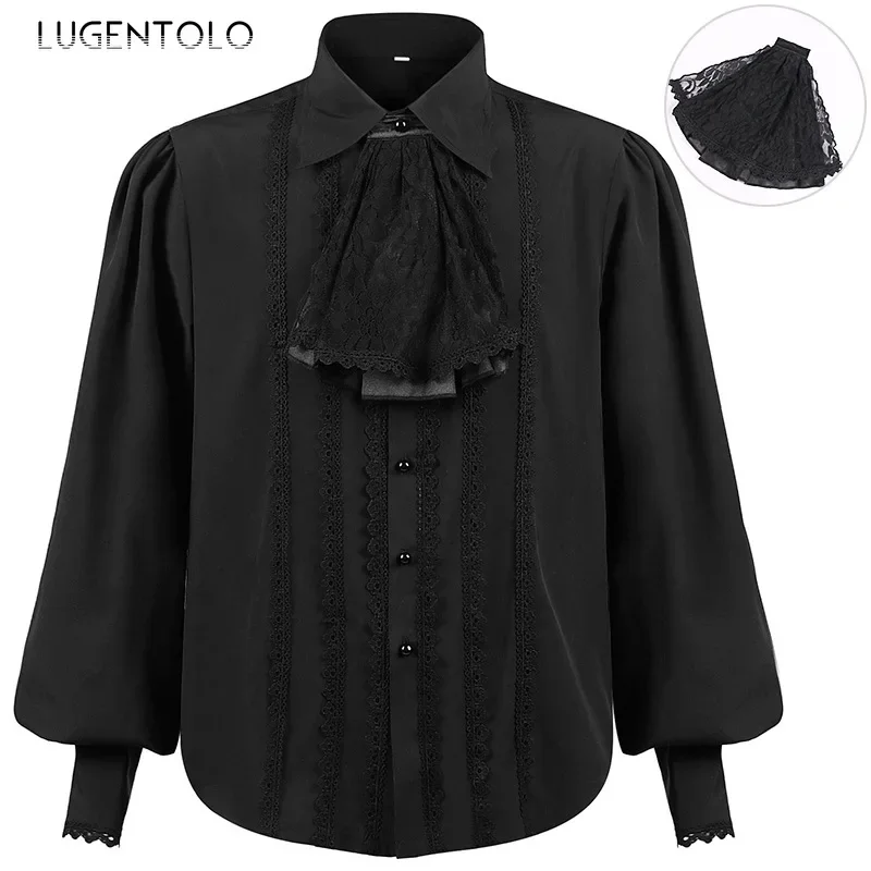 Men Medieval Shirts Retro Casual Costume Steampunk Victorian Top Underneath Renaissance Party Gentleman Solid Gorgeous Cloth