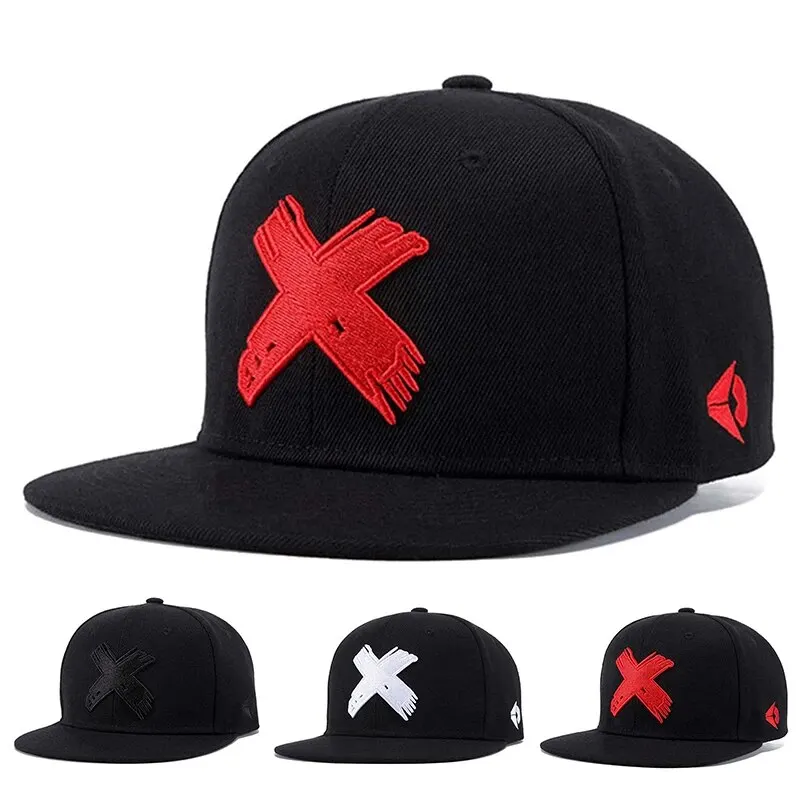 Sombreros unisex simples de hip-hop con bordado en X, gorras de béisbol informales ajustables para exteriores, sombrero protector solar